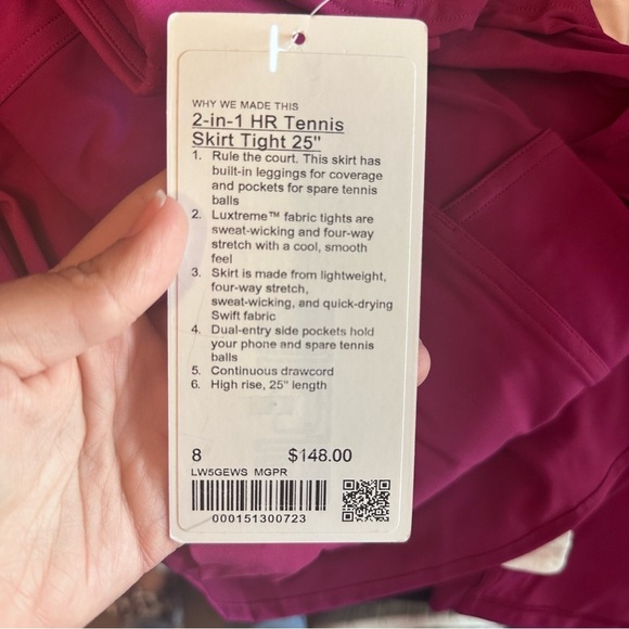 Lululemon Rare 2 in 1 HR Tennis Skirt Tight 25 inch Size 8 Color Magenta MGPR - Picture 6 of 7